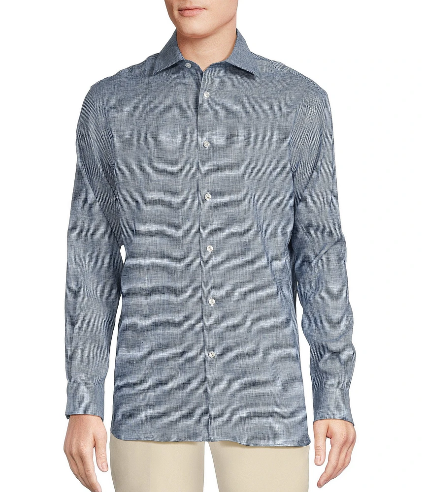 Daniel Cremieux Signature Label Mini-Checked Albini Linen Long Sleeve Woven Shirt