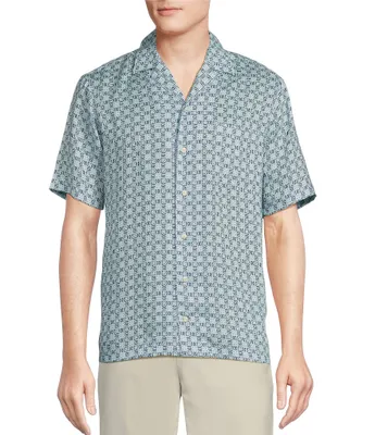 Daniel Cremieux Signature Label Print Lyocell Linen Short Sleeve Woven Camp Shirt