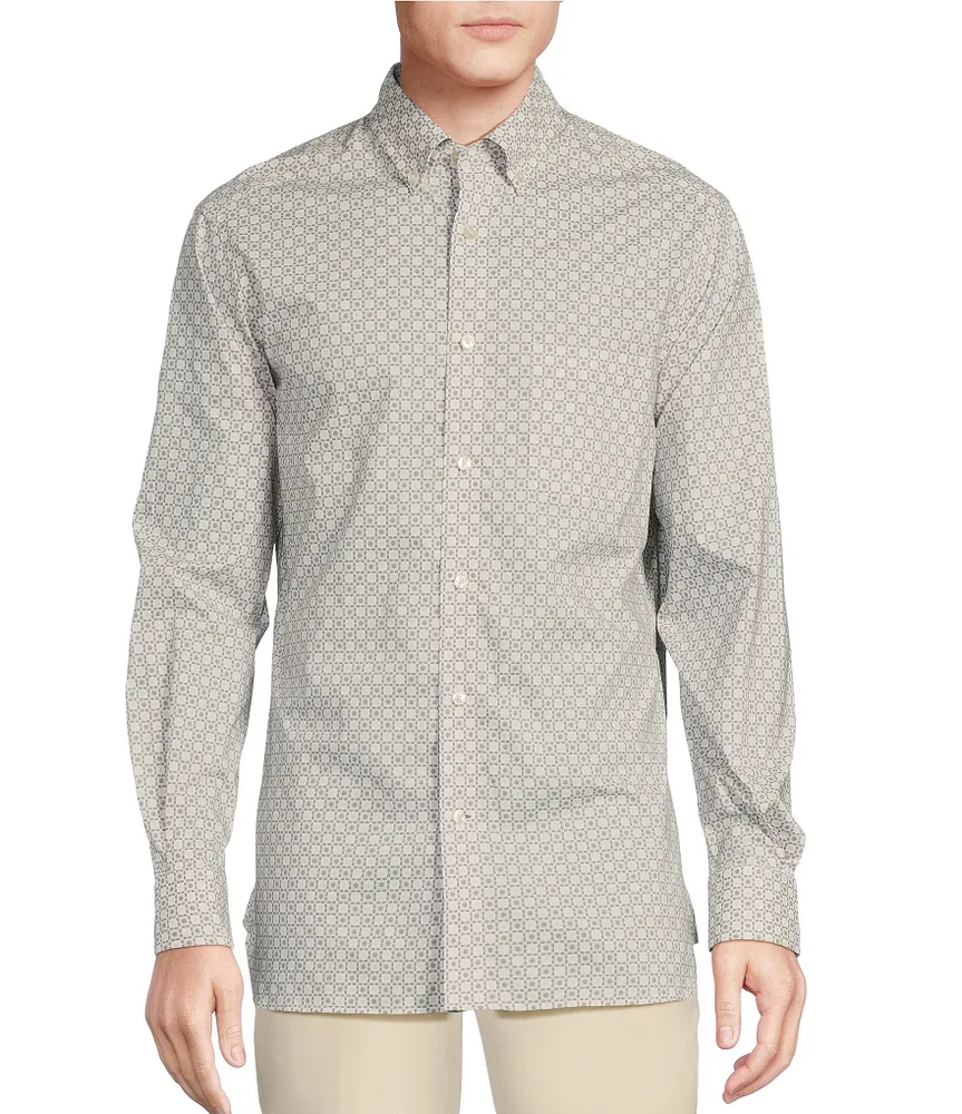 Daniel Cremieux Signature Label Sateen Tile Print Long Sleeve Woven Shirt