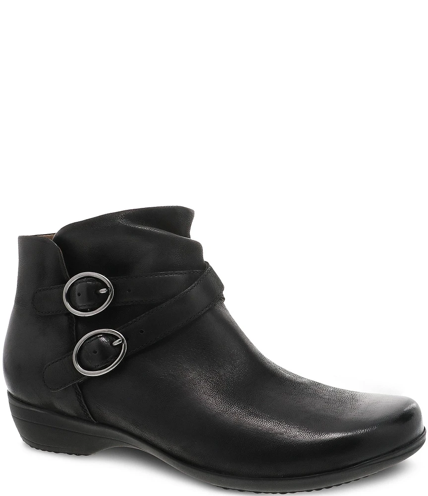 Dansko Faithe Leather Buckle Detail Block Heel Ankle Booties