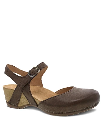 Dansko Tiffani Burnished Leather Ankle Strap Clogs