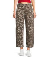 Daze Barrell Leg Mid Rise Leopard Print Denim Jeans