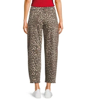 Daze Barrell Leg Mid Rise Leopard Print Denim Jeans