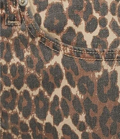 Daze Barrell Leg Mid Rise Leopard Print Denim Jeans