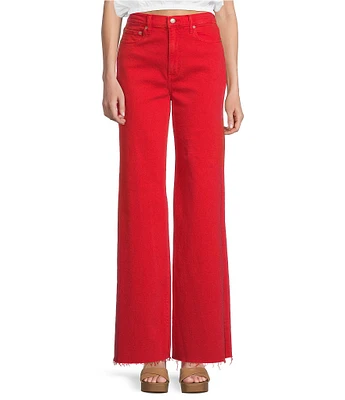 Daze Far Out High Rise Cherry Frayed Wide Leg Jeans