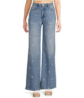Daze Far Out High Rise Wide Leg Daisy Print Jeans
