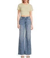 Daze Far Out High Rise Wide Leg Daisy Print Jeans