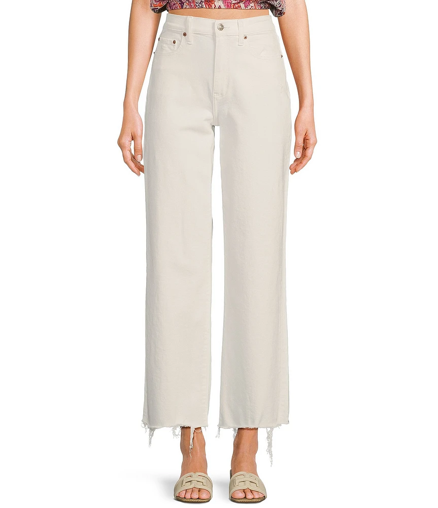 Daze Pleaser High Rise Wide Ankle Length Frayed Jeans
