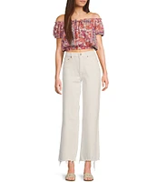 Daze Pleaser High Rise Wide Ankle Length Frayed Jeans