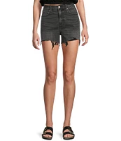 Daze The Knockout Distressed Frayed Hem High Rise Denim Shorts