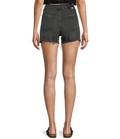 Daze The Knockout Distressed Frayed Hem High Rise Denim Shorts