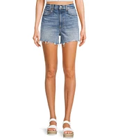 Daze The Knockout Distressed Frayed Hem High Rise Denim Shorts