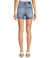 Daze The Knockout Distressed Frayed Hem High Rise Denim Shorts