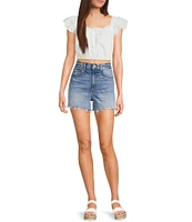 Daze The Knockout Distressed Frayed Hem High Rise Denim Shorts