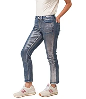 Dear John Blaire Silver Foiled Mid Rise Slim Straight Ankle Length Jeans