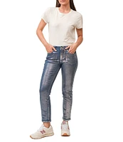 Dear John Blaire Silver Foiled Mid Rise Slim Straight Ankle Length Jeans