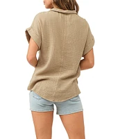 Dear John Cali Woven Notch Collar Short Sleeve Button Front Top