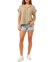 Dear John Cali Woven Notch Collar Short Sleeve Button Front Top