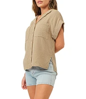 Dear John Cali Woven Notch Collar Short Sleeve Button Front Top