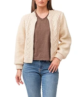 Dear John Erla Cable Knit Ribbed Crew Neck Sherpa Long Sleeve Zip-Up Sweater