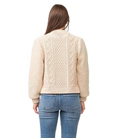 Dear John Erla Cable Knit Ribbed Crew Neck Sherpa Long Sleeve Zip-Up Sweater