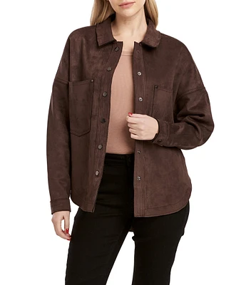 Dear John Gina Faux Suede Point Collar Long Sleeve Patch Pocket Jacket