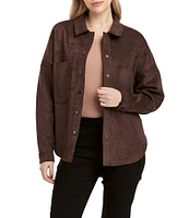 Dear John Gina Faux Suede Point Collar Long Sleeve Patch Pocket Jacket