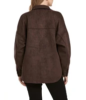 Dear John Gina Faux Suede Point Collar Long Sleeve Patch Pocket Jacket