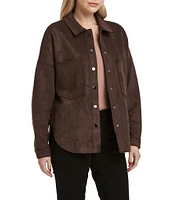 Dear John Gina Faux Suede Point Collar Long Sleeve Patch Pocket Jacket