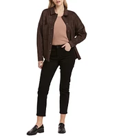 Dear John Gina Faux Suede Point Collar Long Sleeve Patch Pocket Jacket