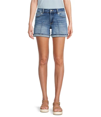 Dear John Julian Stretch Denim Panel Pin Tuck Cuffed Hem Shorts