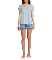 Dear John Julian Stretch Denim Panel Pin Tuck Cuffed Hem Shorts