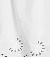 Dear John Lania Woven V-Neck 3/4 Sleeve Embroidered Scalloped Blouse