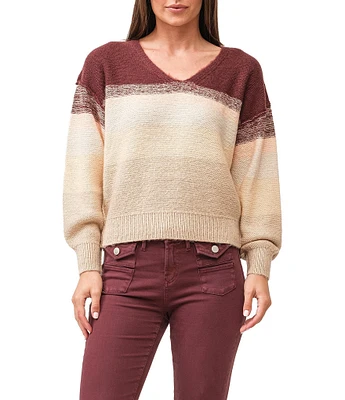 Dear John Lexi Color-Blocked Knit V-Neck Long Sleeve Sweater