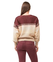 Dear John Lexi Color-Blocked Knit V-Neck Long Sleeve Sweater