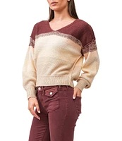 Dear John Lexi Color-Blocked Knit V-Neck Long Sleeve Sweater