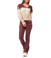 Dear John Lexi Color-Blocked Knit V-Neck Long Sleeve Sweater