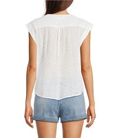 Dear John Marfa Eyelet Crew Neck Cap Sleeve Blouse