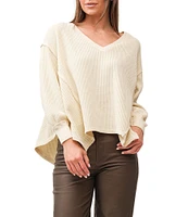 Dear John Mira Waffle Knit Oversized V-Neck Long Sleeve Sweater