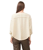 Dear John Mira Waffle Knit Oversized V-Neck Long Sleeve Sweater