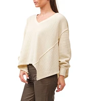 Dear John Mira Waffle Knit Oversized V-Neck Long Sleeve Sweater