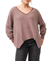 Dear John Mira Waffle Knit Oversized V-Neck Long Sleeve Sweater