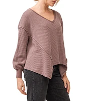 Dear John Mira Waffle Knit Oversized V-Neck Long Sleeve Sweater