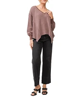 Dear John Mira Waffle Knit Oversized V-Neck Long Sleeve Sweater