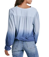 Dear John Peony Woven Ombre V-Neck Long Poet Sleeve Top