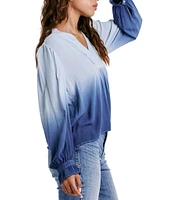 Dear John Peony Woven Ombre V-Neck Long Poet Sleeve Top