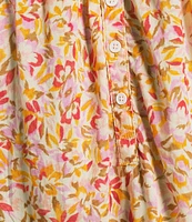Dear John Rose Floral Print Split V-Neck Ruffle Cap Sleeve Top