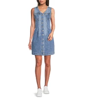 Dear John Sabrina Denim V-Neck Sleeveless Button Down Dress