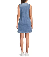 Dear John Sabrina Denim V-Neck Sleeveless Button Down Dress