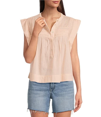 Dear John Shaya Woven Crew Neck Sleeveless Button Front Blouse